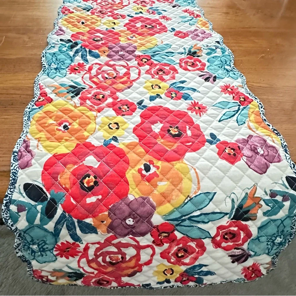Pioneer Woman Flea Market Collection Reversible Floral Quilted Table Runner
